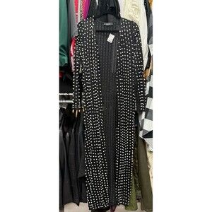 NWT Akira Long Black All Over Pearl Cardigan Medium Lux Long Sleeve Duster Heavy